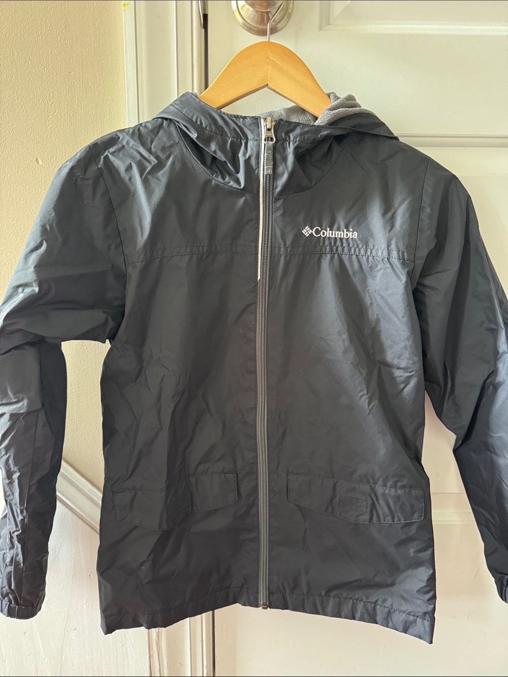 Columbia Kids Black Hooded Fleece Lined Windbreaker Jacket